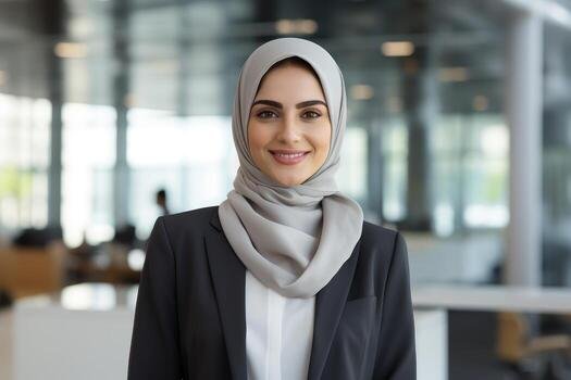 smiling professional woman in business attire and hijab free photo